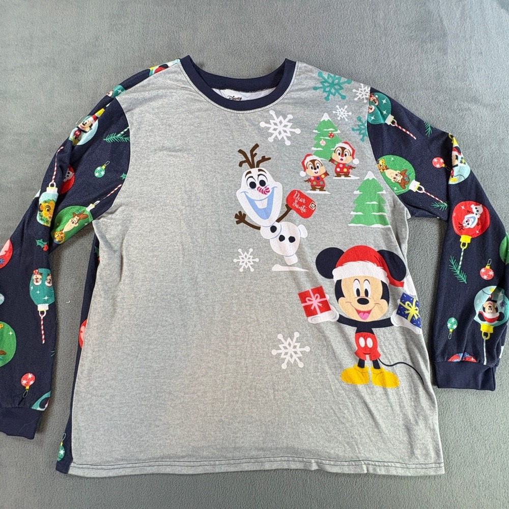 Disney 100 Christmas‎ Pajama Top XL Mickey Olaf Stitch Woody Holiday Long Sleeve - Picture 1 of 10